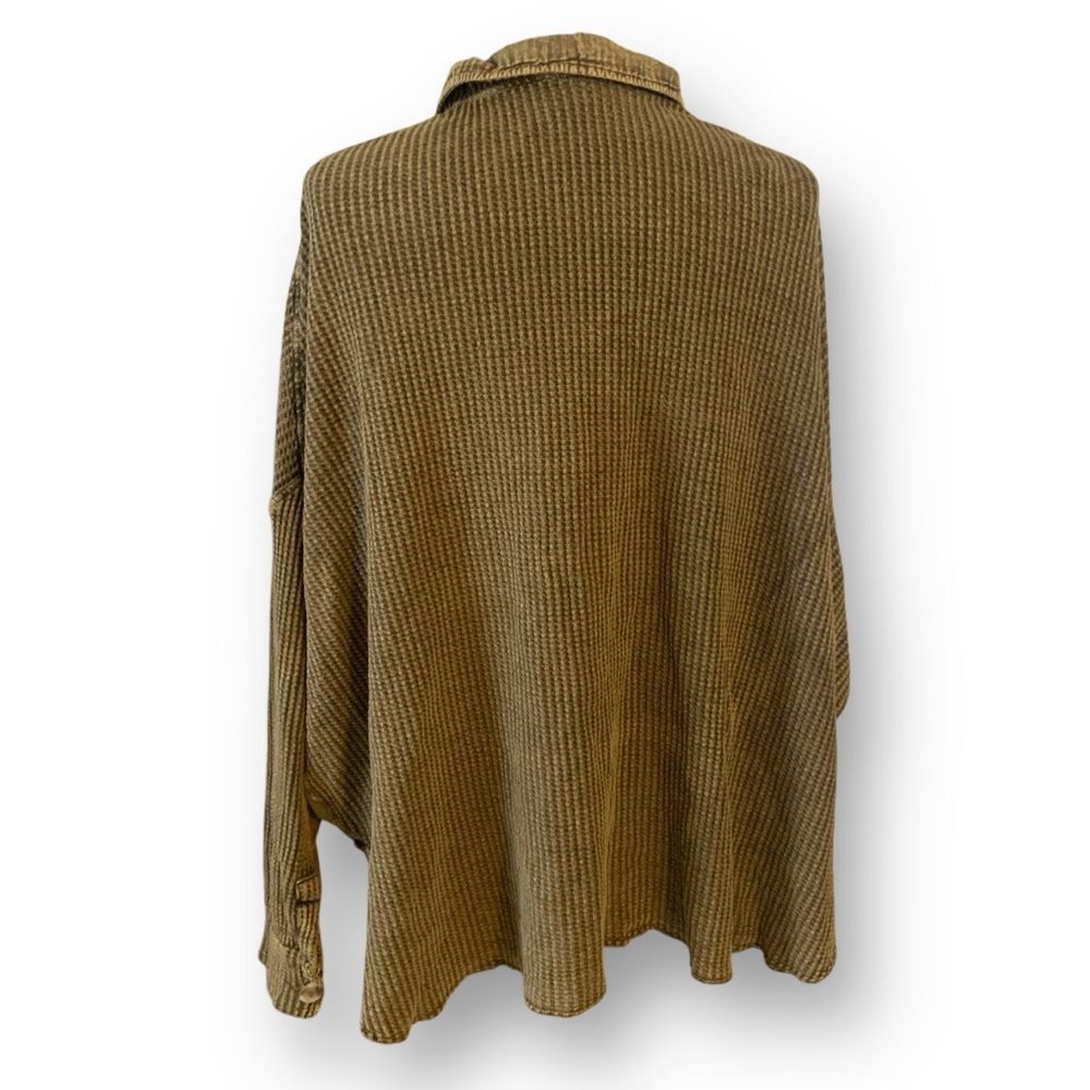 FP Free People Scout Jacket Waffle Knit Oversized Layering Shirt Green Small - Picture 12 of 16